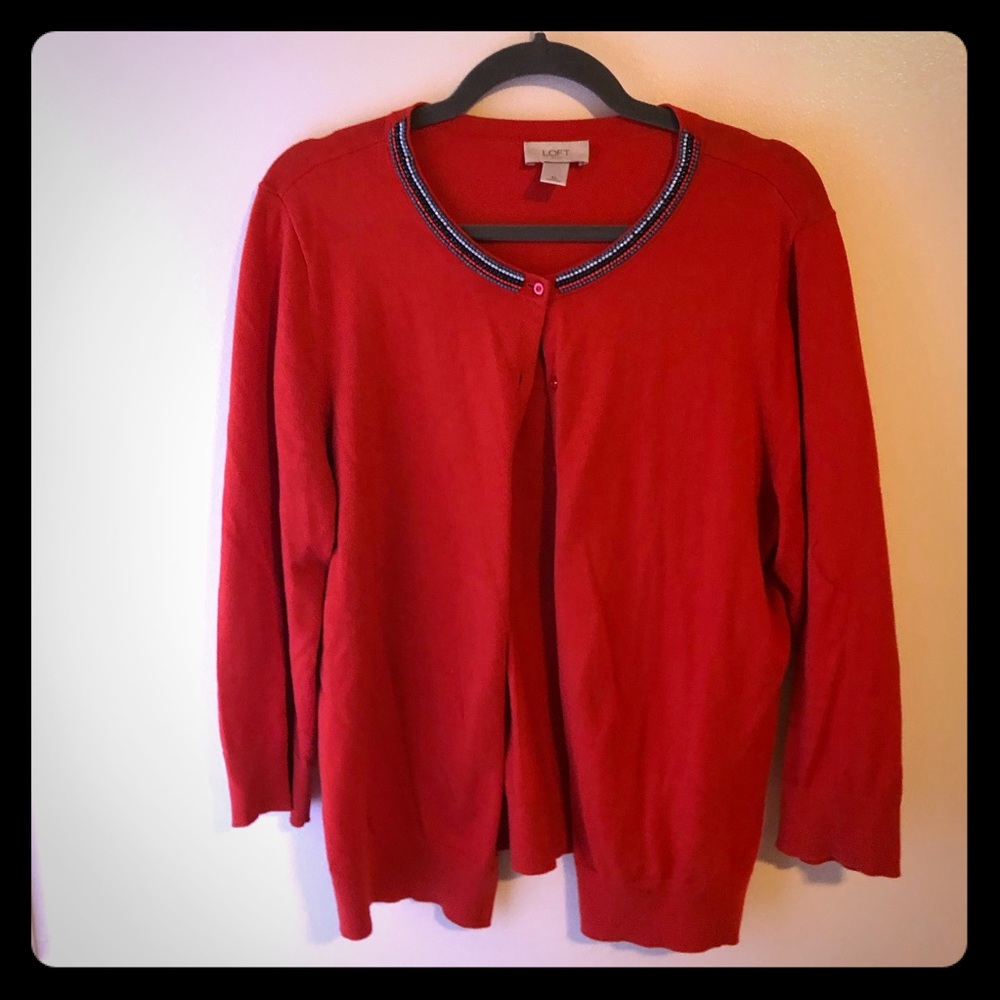 Loft red cardigan with blue beading
